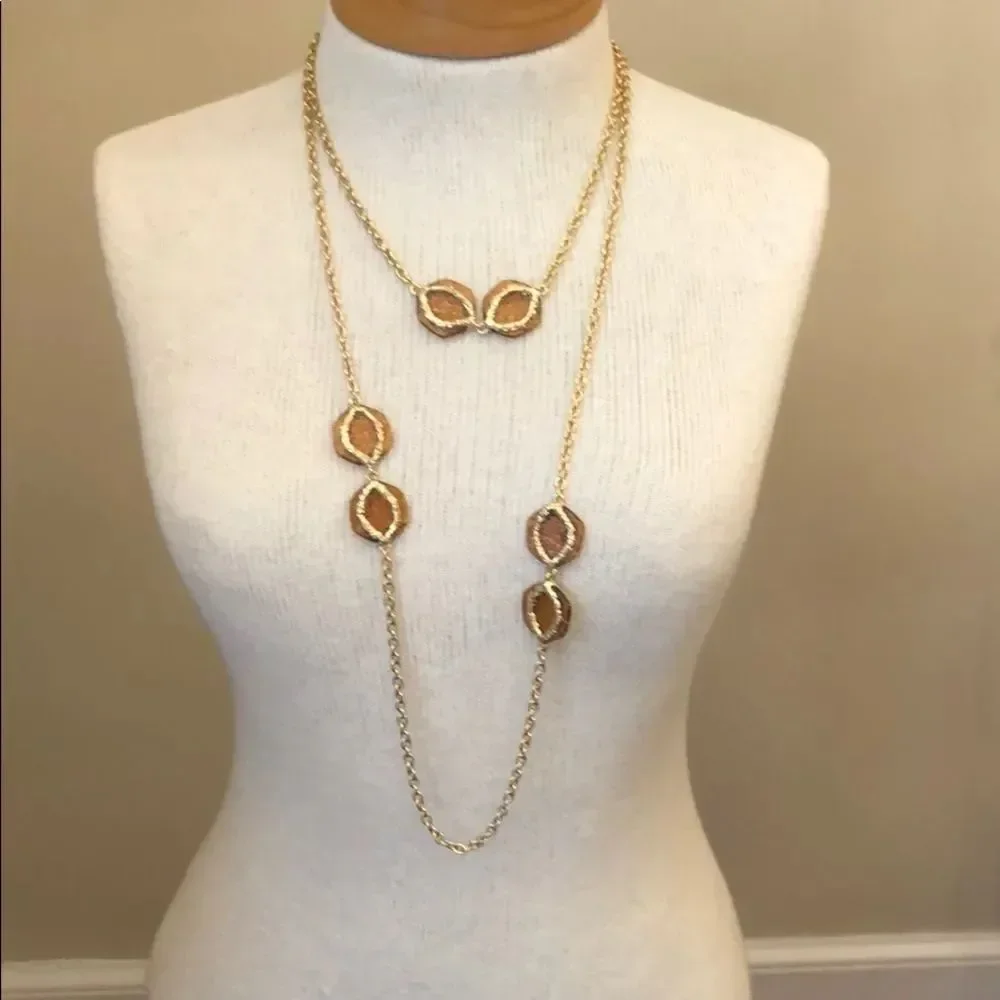 Vintage Station Necklace Amber Acrylic Accents